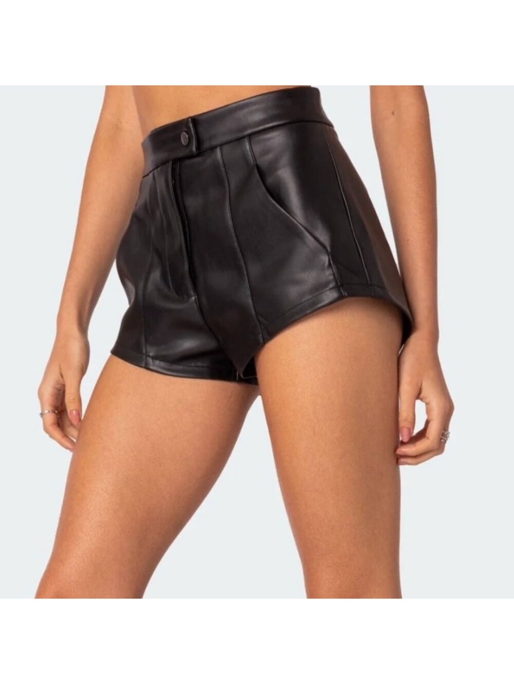 Edikted Black High-Waist Faux Leather Shorts